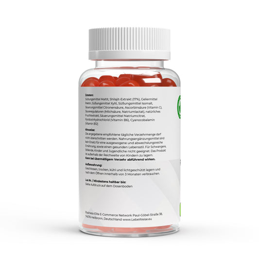 Shilajit Gummies mit Vitamin C, B6 & B12 - Natürliches Adaptogen für Energie und Vitalität
