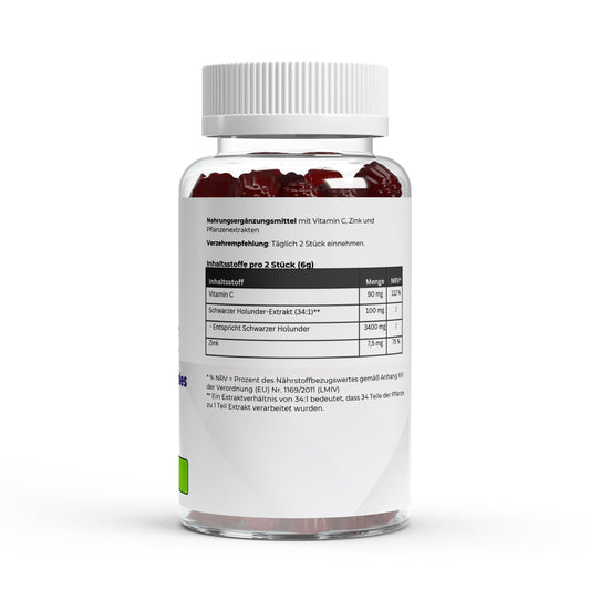 Elderberry Gummies Nährwertangaben - Vitamin C und Zink Dosierung pro Fruchtgummi