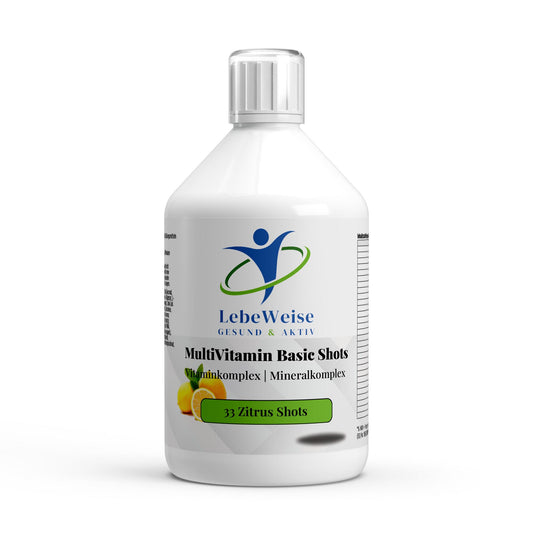 Multivitamin Basic Shots Plus+ 500ml von LebeWeise - Flüssige Multivitamin-Formel für optimale Nährstoffversorgung