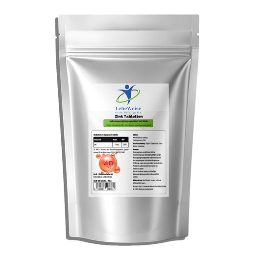 25mg Zink Bisglycinat 500 Tabletten von LebeWeise - Hochdosiertes Zink mit optimaler Bioverfügbarkeit