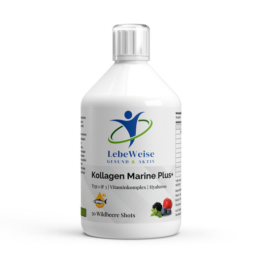 Kollagen Marine Plus+ 50 Shots Wildbeere 500ml von LebeWeise - Flüssiges marines Kollagen für Haut, Haare und Nägel