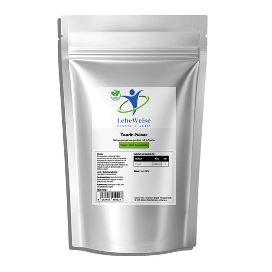 Taurin Pulver 500g Doypack von LebeWeise - Hochdosiert für Energie und Herzfunktion