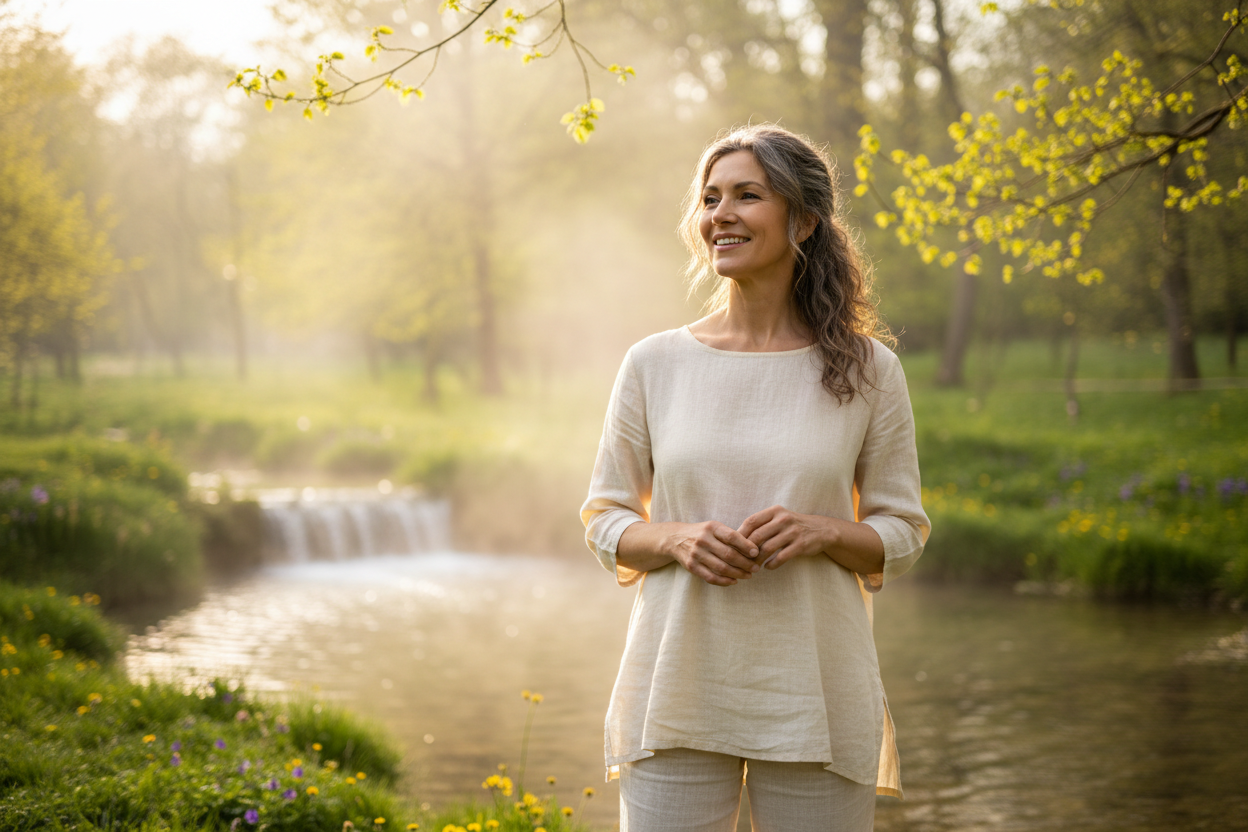 Vitale Frau im Frühling